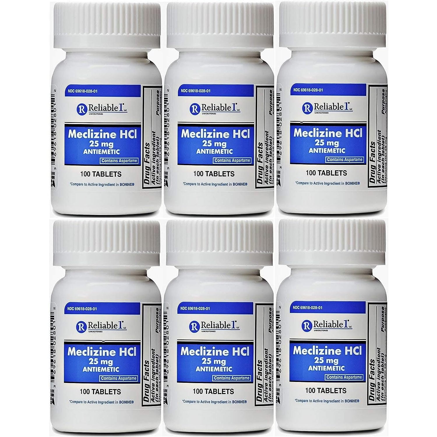 Meclizine 25 mg Bonine Sickness 100 Chew Pack of 6