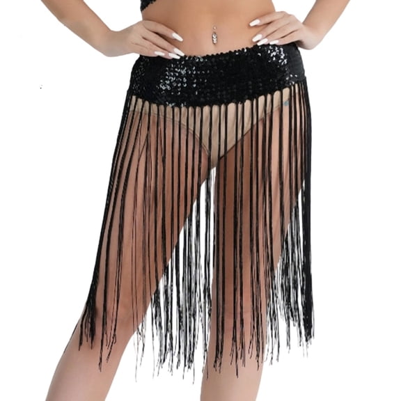 Carnival Rave Skirt Sequin Fringe Fringe Skirt for Women Tassel Hip Scarf Performance Costume Accessory for Mardi Gras Party Black