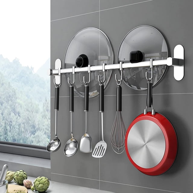 Estante para ollas de pared para colgar en la pared, estante industrial para ollas y caños, estante de acero inoxidable multifunción para utensilios de cocina, barra de cocina industrial (40 cm)
