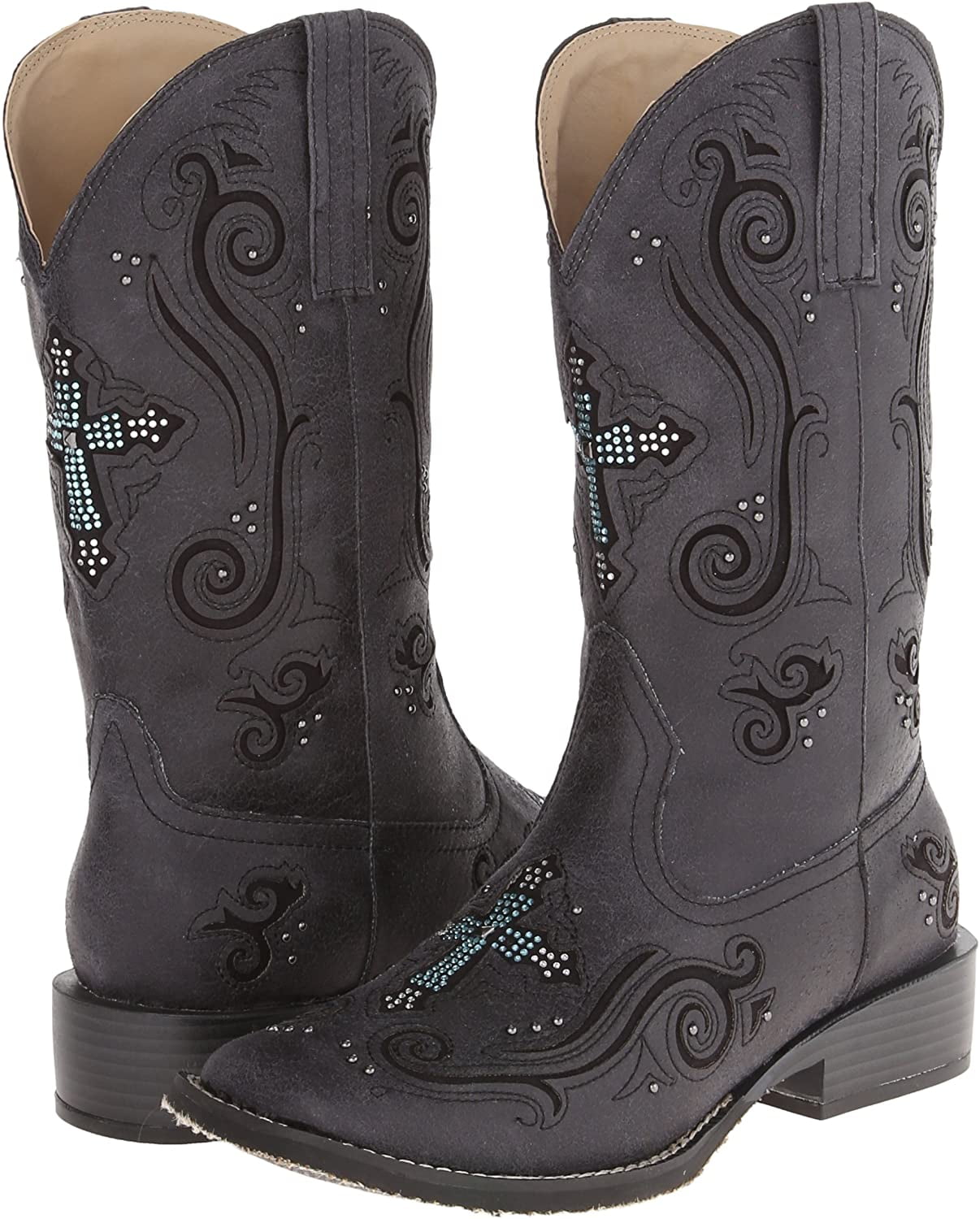 Roper Women's Crystal Cross Square Toe Boot, Black, 5 M - Walmart.com