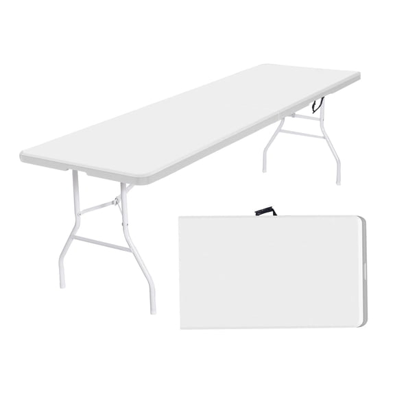 8 Foot Folding Table,White Plastic Folding Table,Built-in Handle,Indoor Outdoor Table for Picnic Party Dining Camping,White