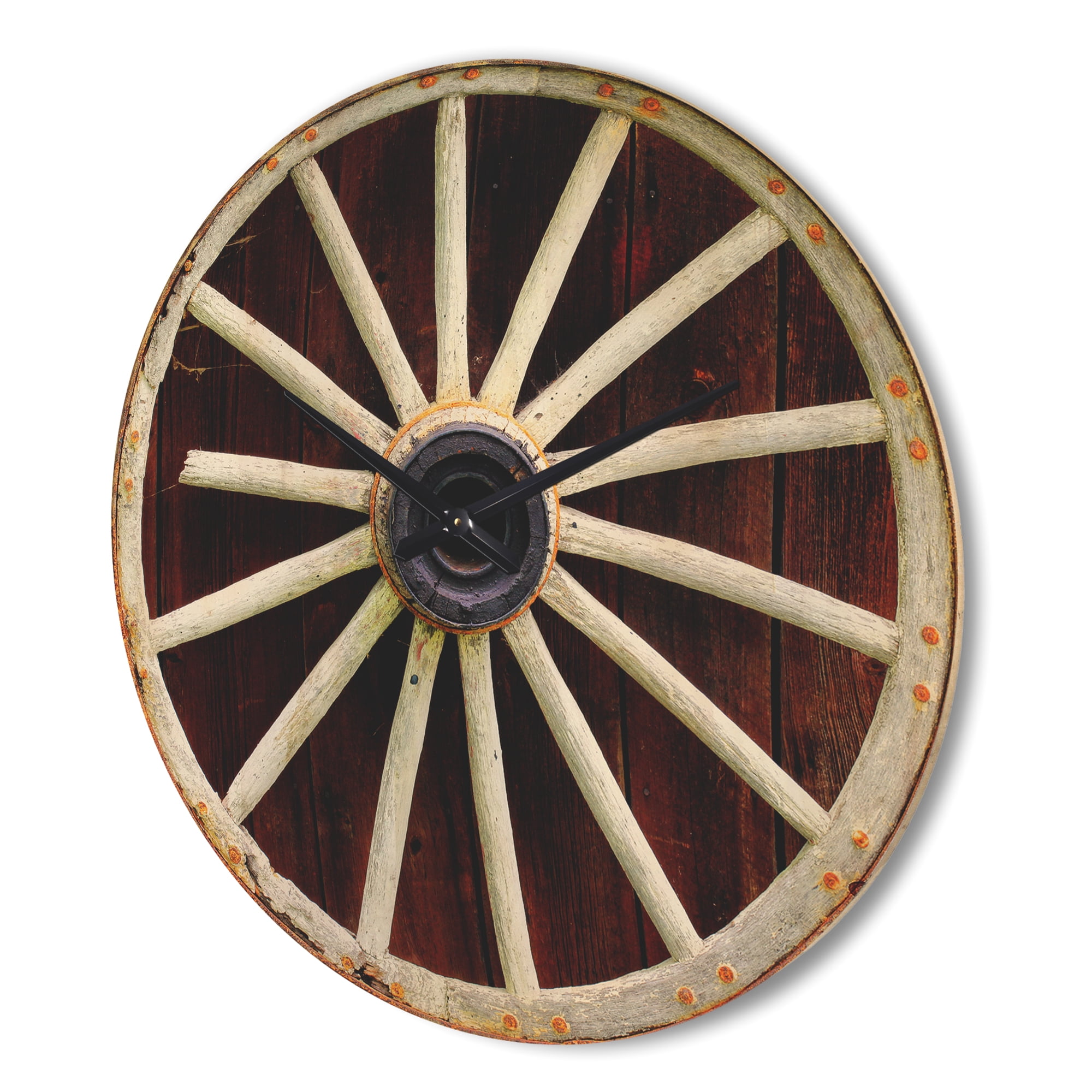 Designart 'Country Wagon Wheel on Wooden' Farmhouse Wood Wall Clock