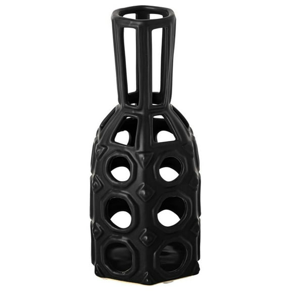Mercana Brunel 9.25"H Small Drum-Shaped Ceramic Decorative Vase in Black