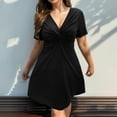 thumbnail image 2 of asdoklhq Church Dresses for Women Casual Plus-size Short-sleeved V-neck Dress Black 4X, 2 of 7