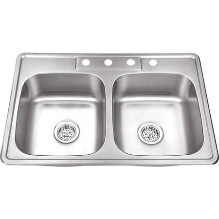 Magnus Sinks 33-in x 22-in 20 Gauge Stainless Steel Double Bowl Kitchen