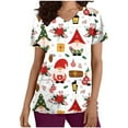 thumbnail image 1 of Blusa de manga corta con cuello en V para mujer, uniforme con bolsillos estampados navideños, blusa de enfermería Pompotops hkajfhjk473133, 1 of 5