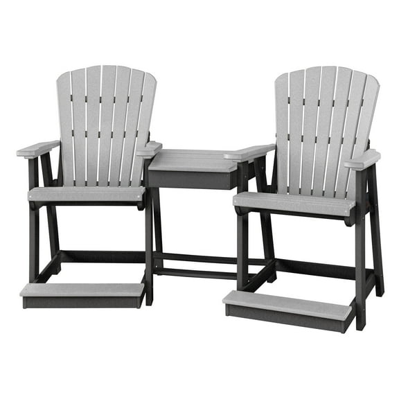 HomeStock Artisanal Attic Counter Height Settee Table Combo in Light Grey with a Black Base