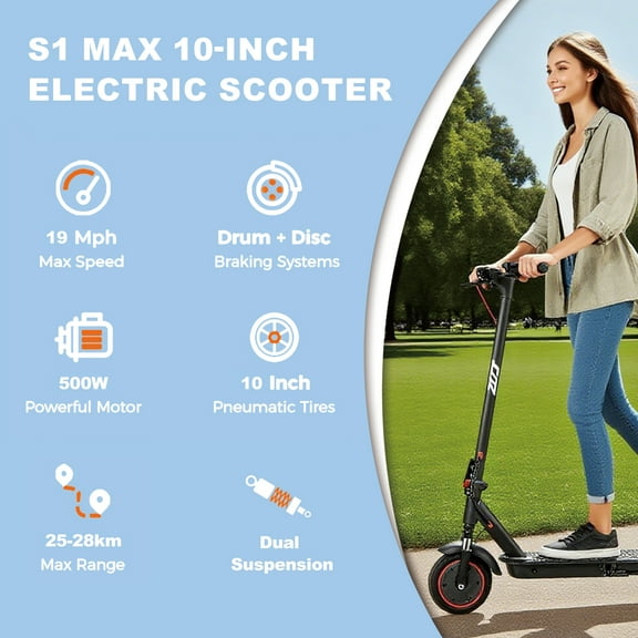 Electric Scooter Adults, Foldable E Scooter for Adults,500W Motor, 19 Mph, 21 Miles, 10" Tires Heavy Duty E-Scooter