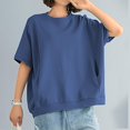thumbnail image 5 of LNZGNM Sweatshirts for Women Short Sleeve Crew Neck Oversized Pullover Everyday Simple Top Daily Summer Casual,Blue(M), 5 of 7