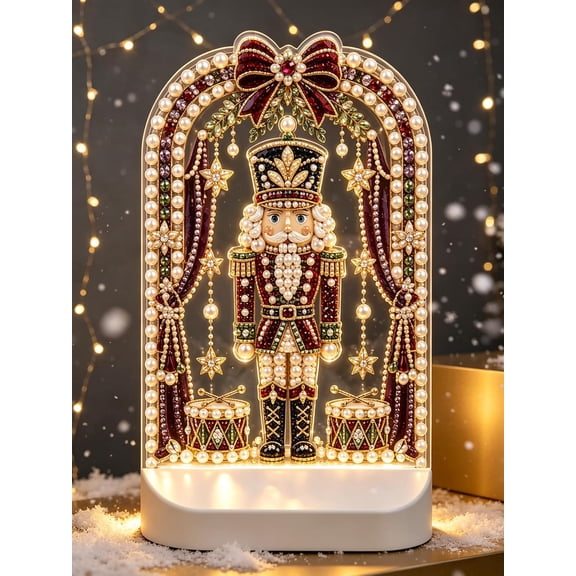 Diamond Art Night Light, Christmas 3D Pearl Diamond Painting Kit for Adults Beginners, 3D Pearl Beads Craft with Warm LED Base, Indoor Christmas Decor Holiday Gift