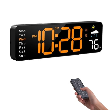 Digital Wall Clock, Digital Clock Large Display, Corded LED Alarm Clocks with Date,Week,Temp,Humidity,Auto DST,Countdown