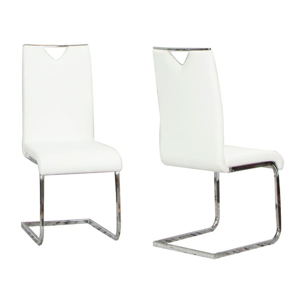 Doral White Faux Leather Dining Chairs w Chrome Cantilever Base Set of 2