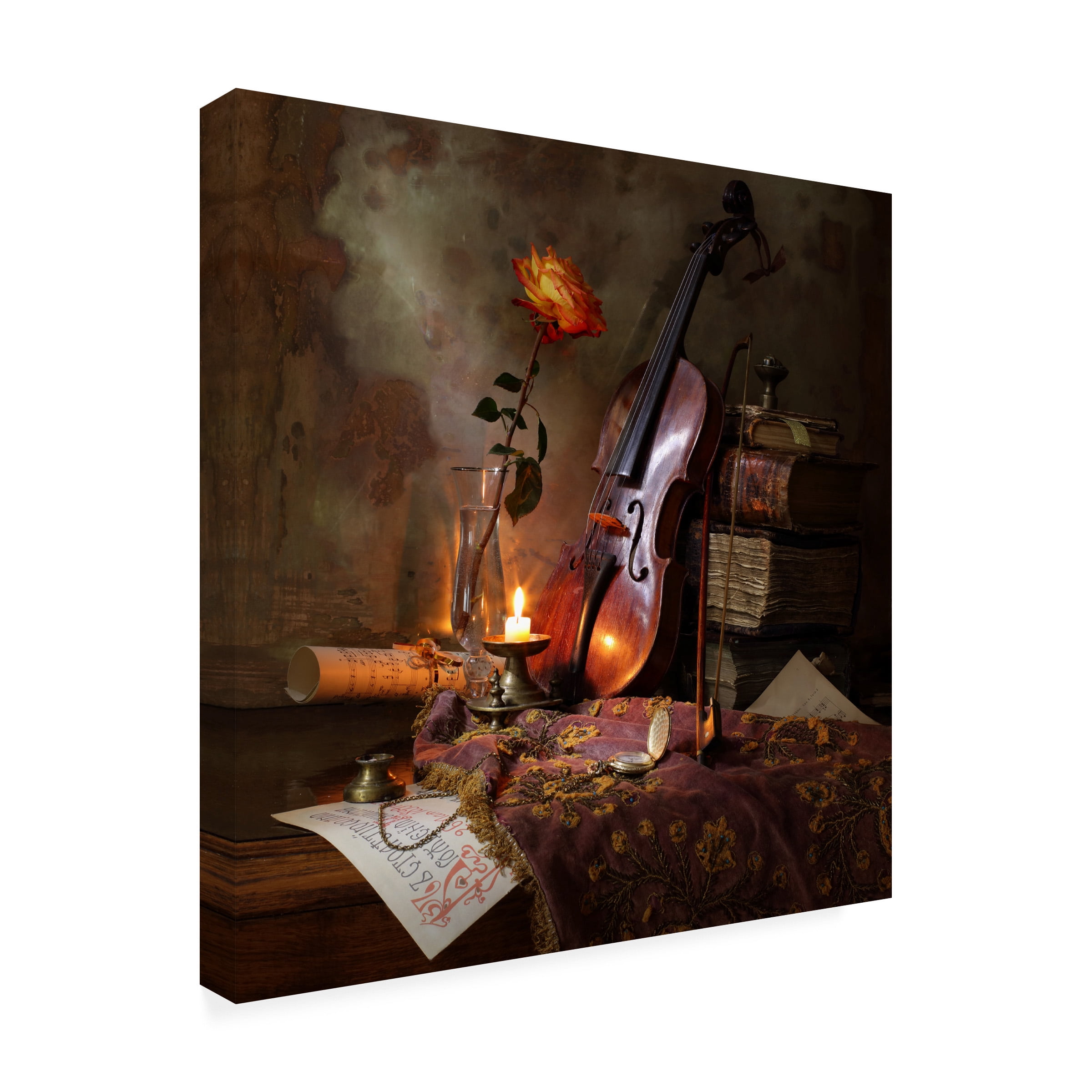 Andrey Morozov 'Still Life With Violin And Rose' Canvas Art