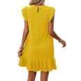 thumbnail image 3 of Summer Dresses for Women Round Neck Cap Sleeve Ruffle Hem Casual Smock Mini Dress Yellow M, 3 of 7