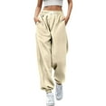 thumbnail image 2 of Zylarhe Women's Pants Women's High Waisted Wide Leg Casual Pants Elastic Drawstring Comfortable Straight Fit Trousers with Pockets for Everyday Wear, 2 of 4
