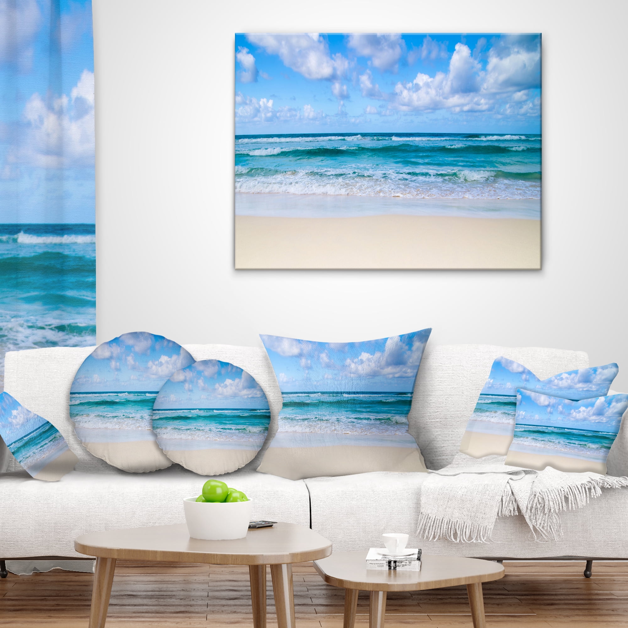 Designart Serene Blue Tropical Beach - Seashore Throw Pillow - 18x18