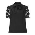 thumbnail image 4 of Rezuofi 2 Pcs Womens Dressy Chiffon Blouse Business Work Casual Tie Neck Shirt Tops, 4 of 6