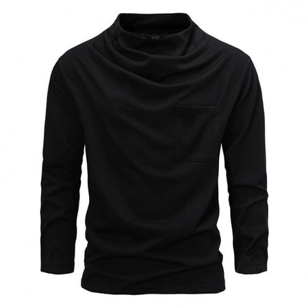 

Men s Long Sleeve T-Shirts Fall Casual High Neck Loose Tops Fashion Plus Size Solid Color Blouses for Men (Black L)