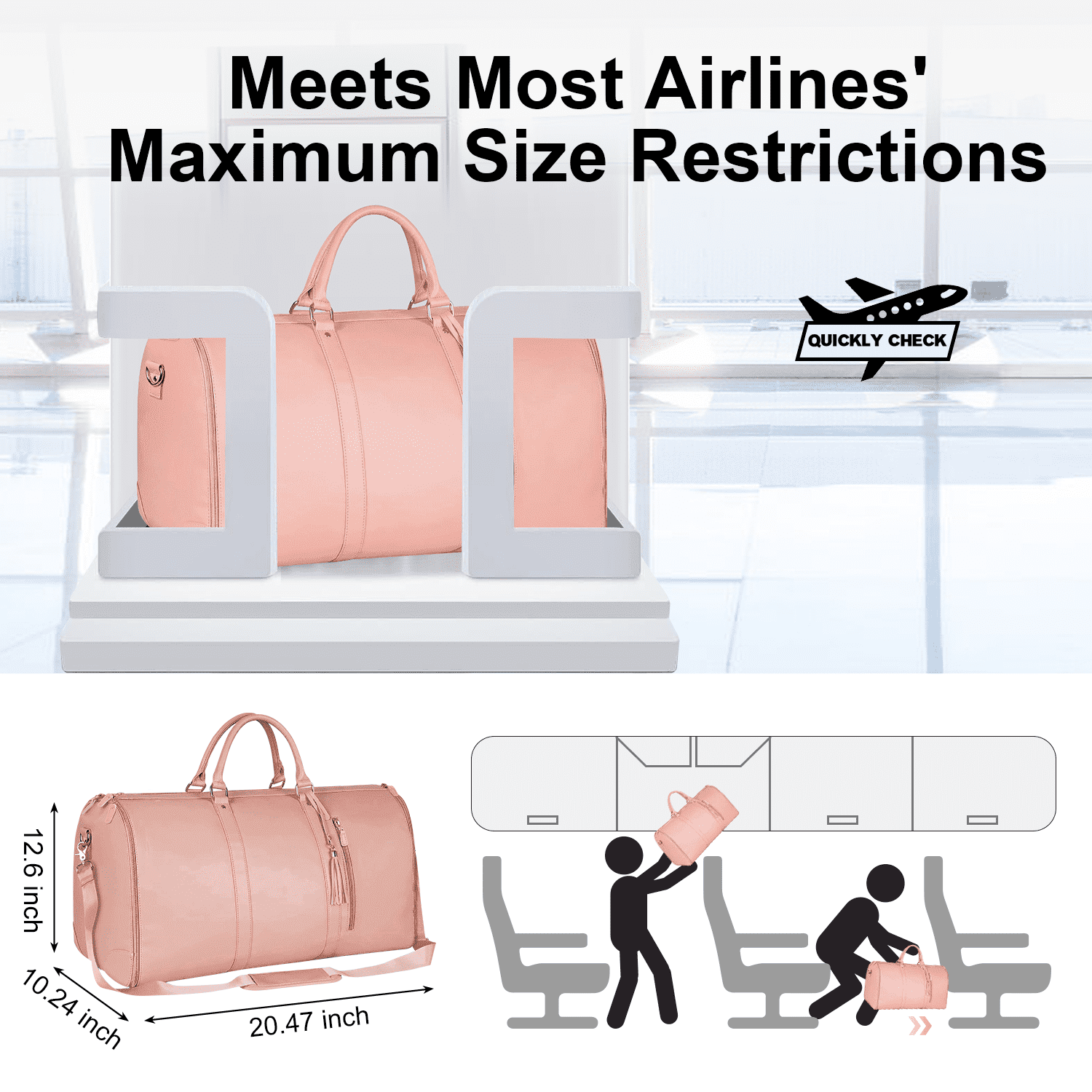Convertible Travel Garment Bag, Carry On Garment Bag for Travel Convertible Leather Garment Duffle Bag Suit Bags for Women Men, 2 in 1 Hanging Dress Suitcase Business Travel Bag with Shoe Pouch, Pink