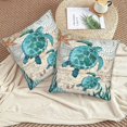 thumbnail image 4 of 2 piezas Funda de almohada decorativa de estilo mediterráneo con diseño de tortuga marina, de lino y algodón, cuadrada, para 18 x 18 pulgadas, 4 of 5