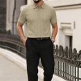 thumbnail image 2 of Men's Cotton Linen Polo Shirts Short Sleeve Mens Golf Shirts Casual Button Down Shirts, 2 of 6