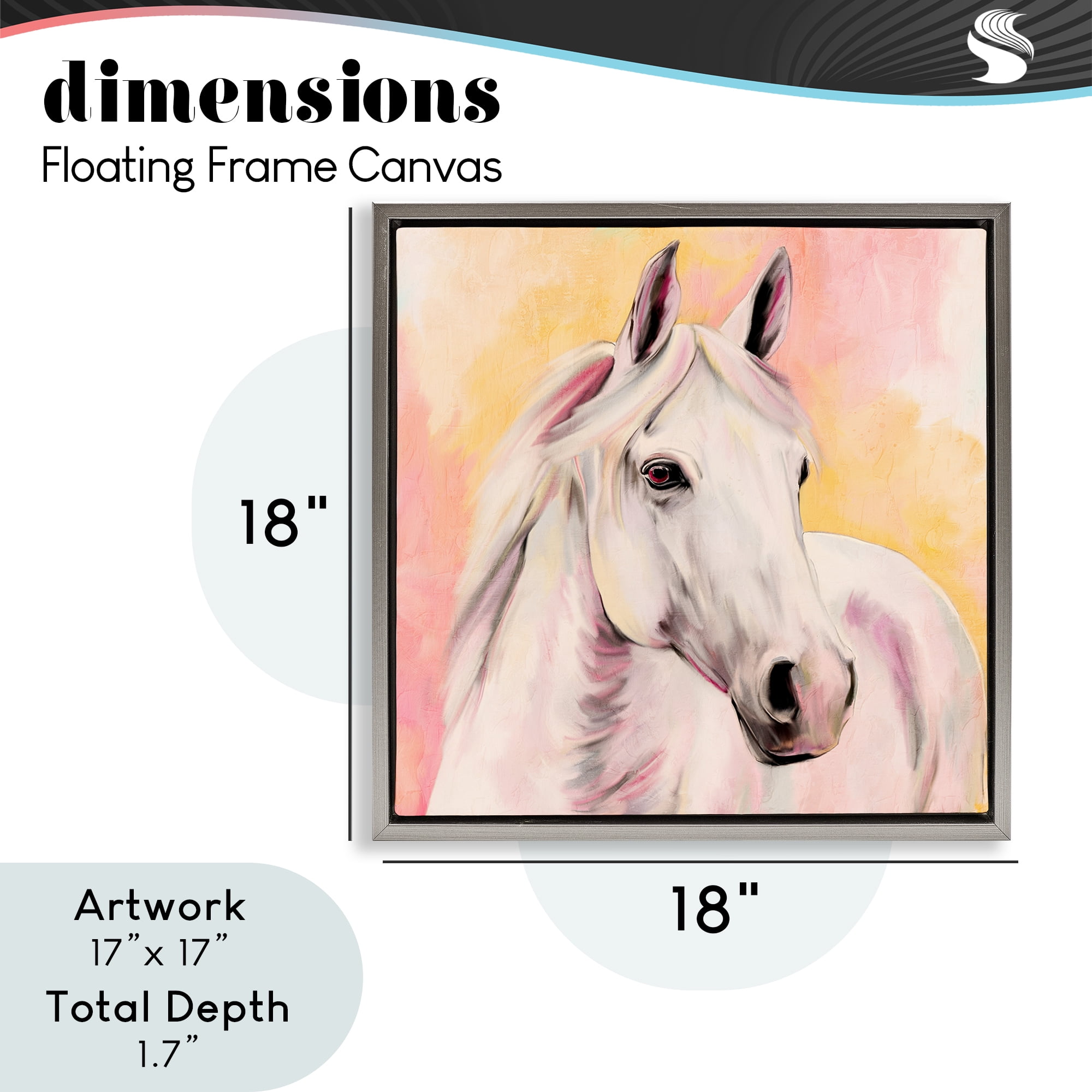Sunset White Horse Gray Framed Floater Canvas Wall Art, design by Kim Allen