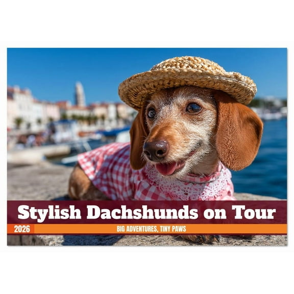 Stylish Dachshunds on Tour - Big adventures, tiny paws (Monthly Wall Calendar 2026 11.7 x 16.5 (open)), CALVENDO 14 Month Calendar