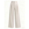 thumbnail image 5 of Women's Double Button High Waisted Wide Leg Pants, Tummy Control Pull On Trousers With Functional Pockets, Casual Loose Dress Pants For Office Daily Wear, Soft | TruBelle,Beige L, 5 of 9