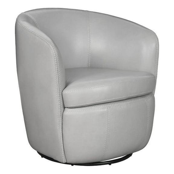 Pemberly Row Traditional All Italian Leather Gray Swivel Club Chair