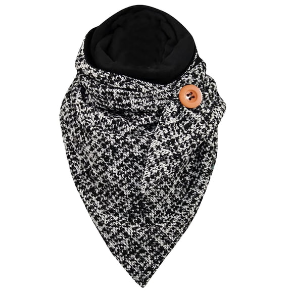 Kvture Women Winter Knit Hooded Long Scarf Warm Shawl Wrap Head Scarves Plaid Soft Warm Blanket Scarves Shawl Wraps Black Shawl One Size