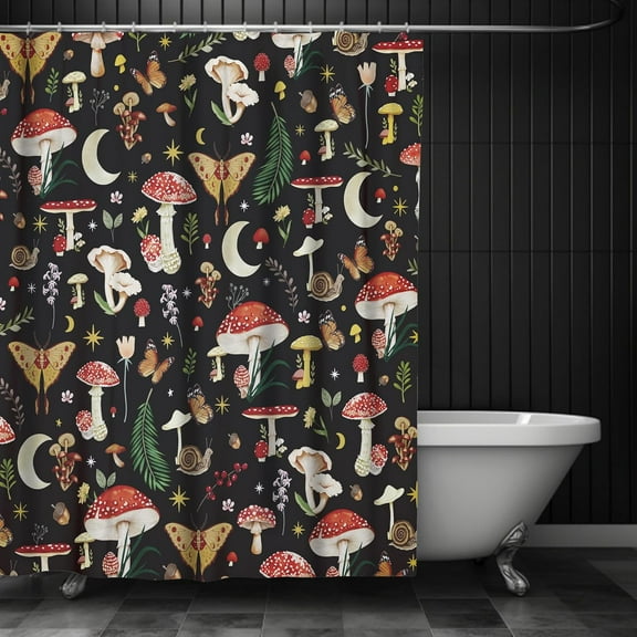 Mushroom Shower Curtain for Bathroom,Boho Butterfly Floral Moon Stars Botanical Green Plant Shower Curtain with Hooks,Polyester Fabric Shower Curtains Machine Washable Waterproof Bath Decor 72" x 72"