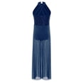 thumbnail image 6 of Aislor Big Girls Mesh Split Wide-Leg Bodysuit Sequins Bodice Figure Skating Jumpsuit Gymnastics Leotard Navy Blue 12, 6 of 7