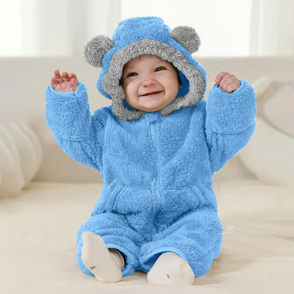 Cowsor Newborn Baby Bear Outfit Girls Boys Winter Fleece Clothes Hooded Romper Set