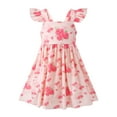 thumbnail image 4 of HILEELANG Toddler Girl Summer Dress Floral Ruffled Sleeve Backless Tie Back Crew Neck Sundress 4T, 4 of 7