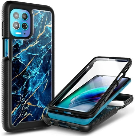 Nagebee Case for Motorola Moto G100 / Moto Edge S with [Built-in Screen Protector], Full-Body Shockproof Protective Bumper Cover Impact Resist Durable Case (Sapphire)