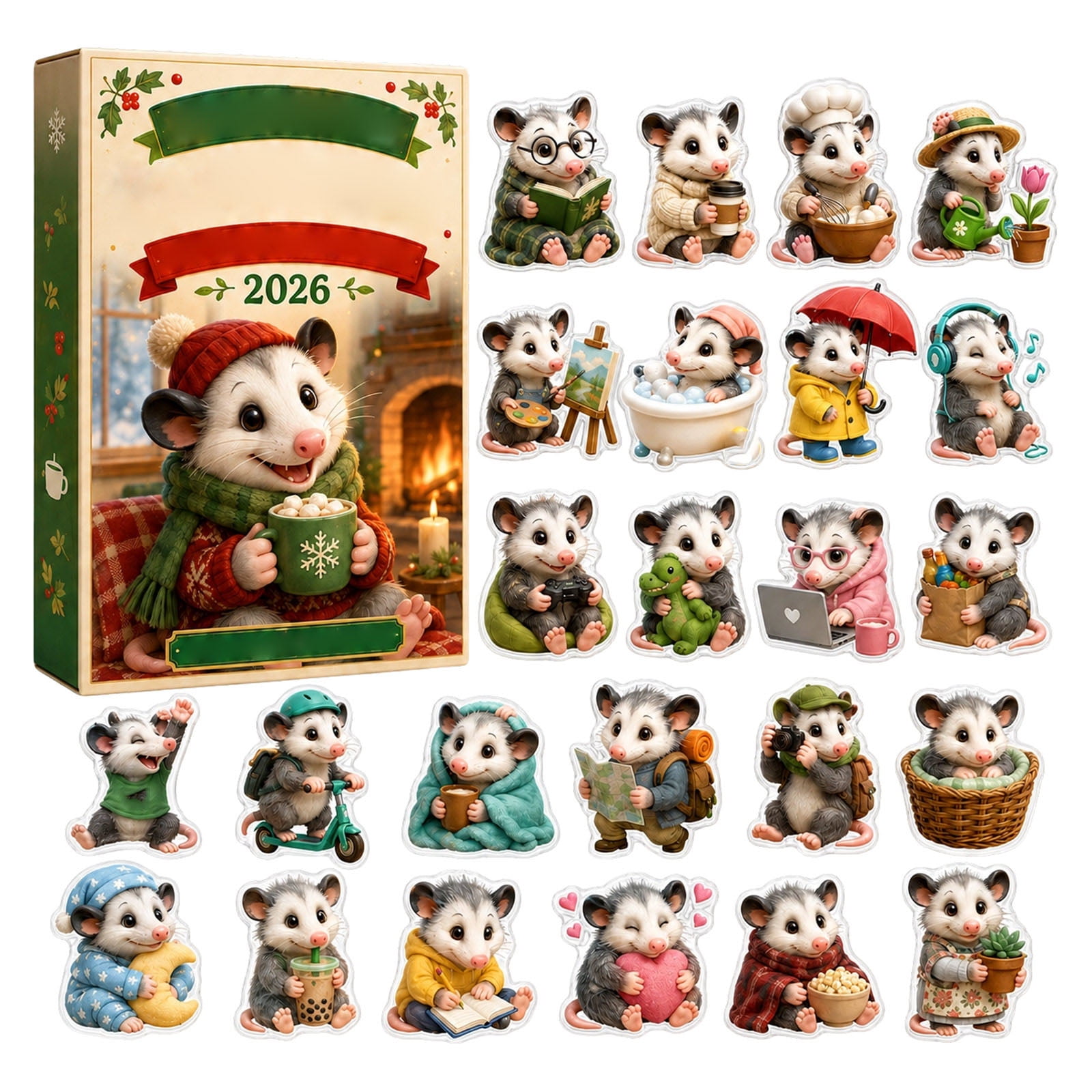 Decorative Seasonal Countdown Pack Christmas Advent Calendar 2026 Blind Box Xmas Flat 2D Acrylic Hangable Ornaments Home Festive Tree Display