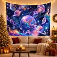 thumbnail image 3 of Layered Marbled Planets Among Luminous Cosmic Jellyfish, Dreamy Surreal for Space Lovers, Celestial Wall Art, Housewarming Gift, Tapestry Wall Hanging for Bedroom and Studio, 3 of 7