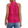 thumbnail image 6 of Women'S Layered Ruffle Hem Sleeveless Halter Chiffon Blouse Flowy Tank Tops Rose Red M, 6 of 9