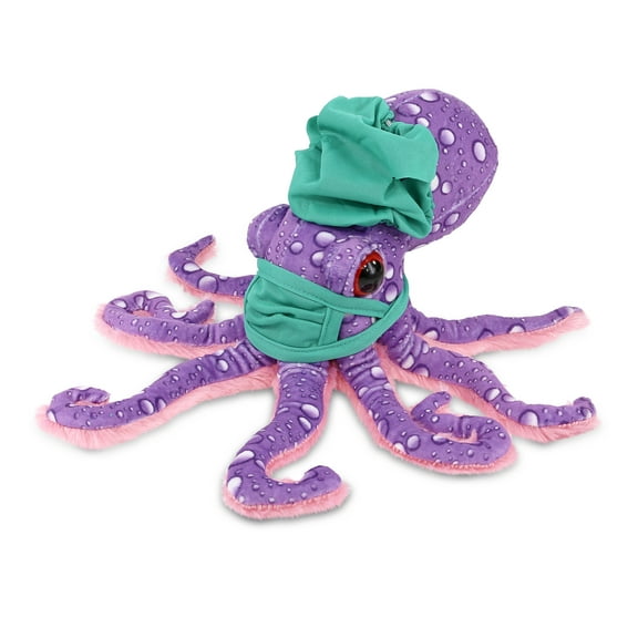 DolliBu Purple Octopus Doctor Plush Toy - Super Soft Octopus Doctor Stuffed Animal Dress Up with Cute Scrub Cap and Face Mask Outfit - Fluffy Doctor Toy Plush Gift - 12 Inches