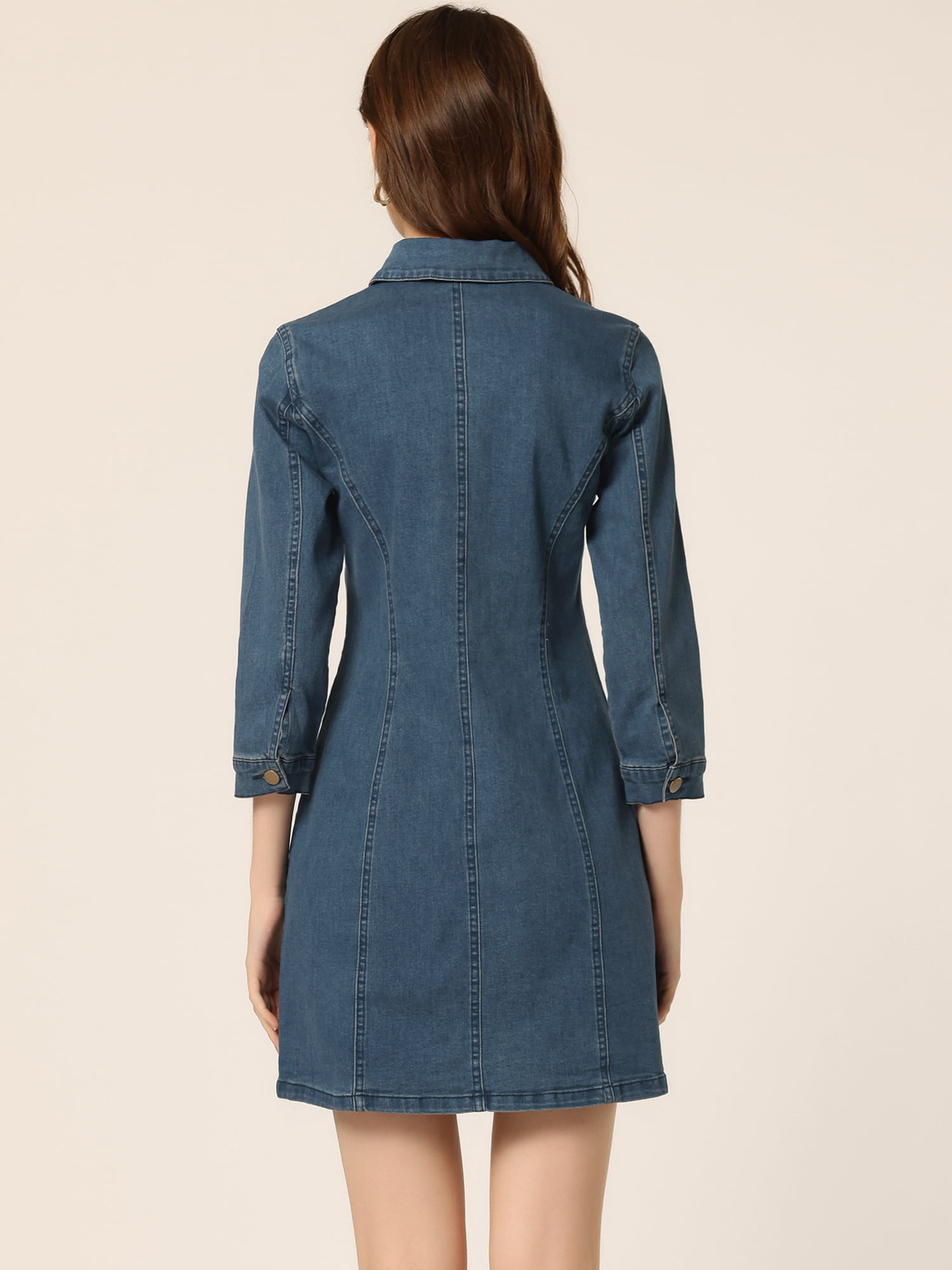 DARING DIVA 3/4 Sleeve Button Down Denim Shirt Dress XL Blue