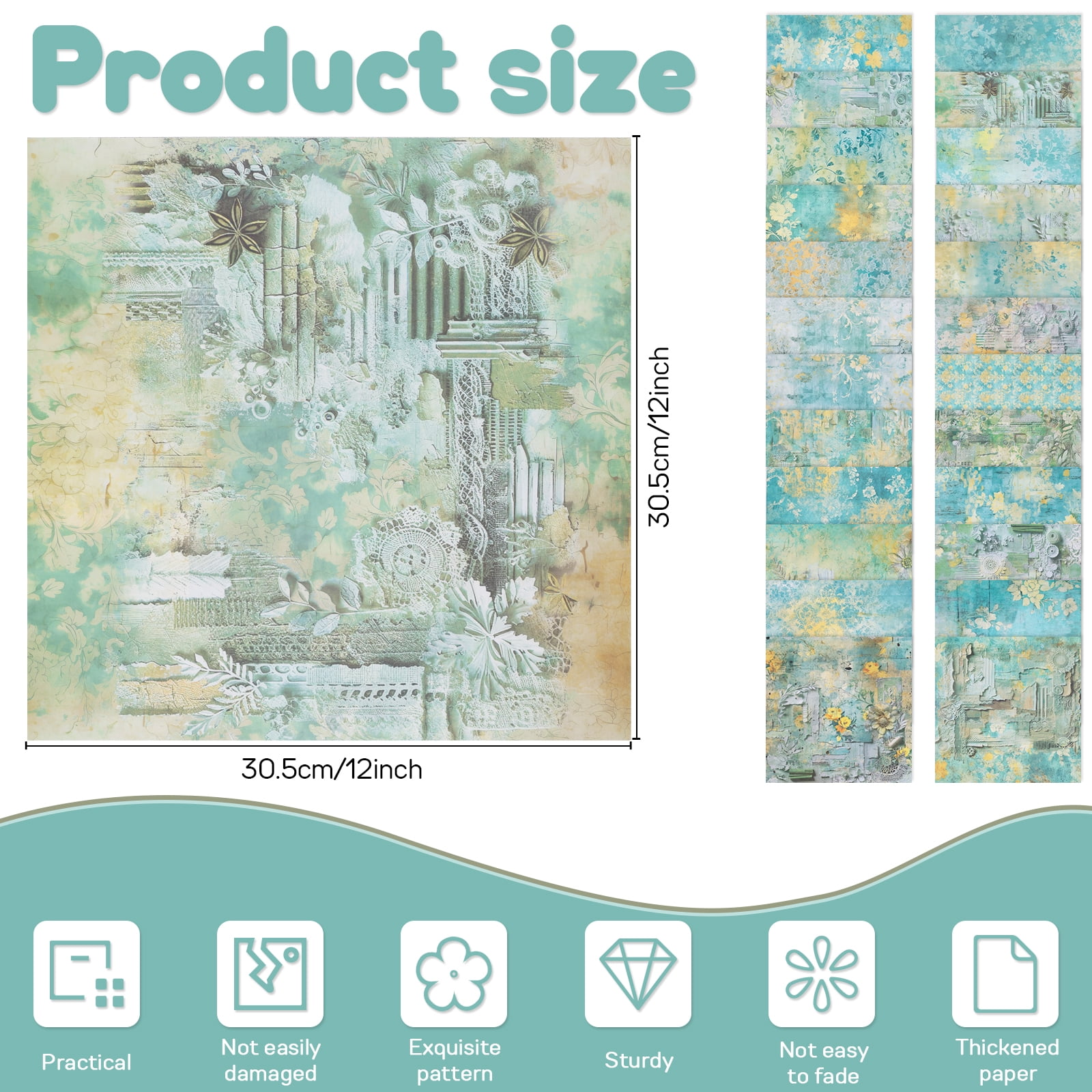 24 Sheets Scrapbook Paper Double Sided 12×12 Inch Scrapbooking Paper Decorative Craft Vintage Floral Pattern for Scrapbooking Photo Album Junk Journals DIY Decor