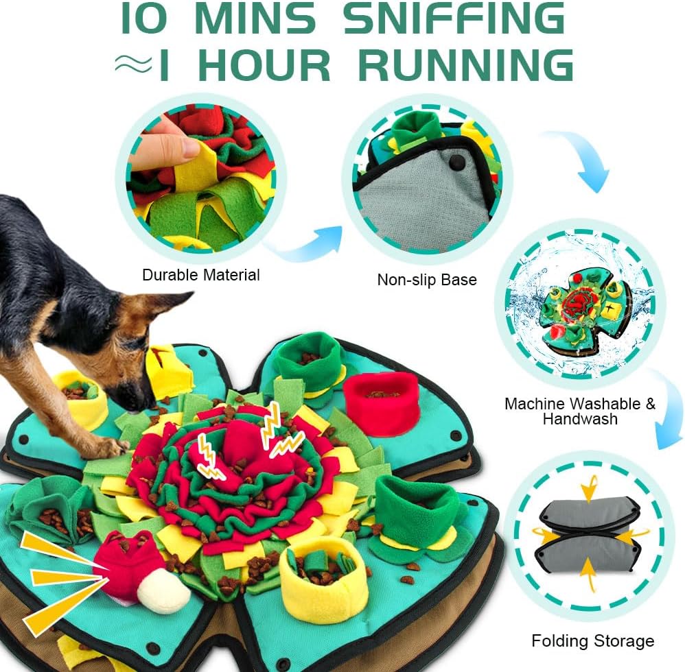 Snuffle Mat for Dogs,19" x 19" Interactive Dog Puzzle Toys Encourages Natural Foraging Skills,Durable Dog Feeding Mat for Boredom and Mental Stimulation for Large, Medium and Small Dogs