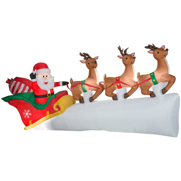 Holiday Time Inflatable 11 ft Christmas Santa with Flying Reindeer Scene -  Walmart.com
