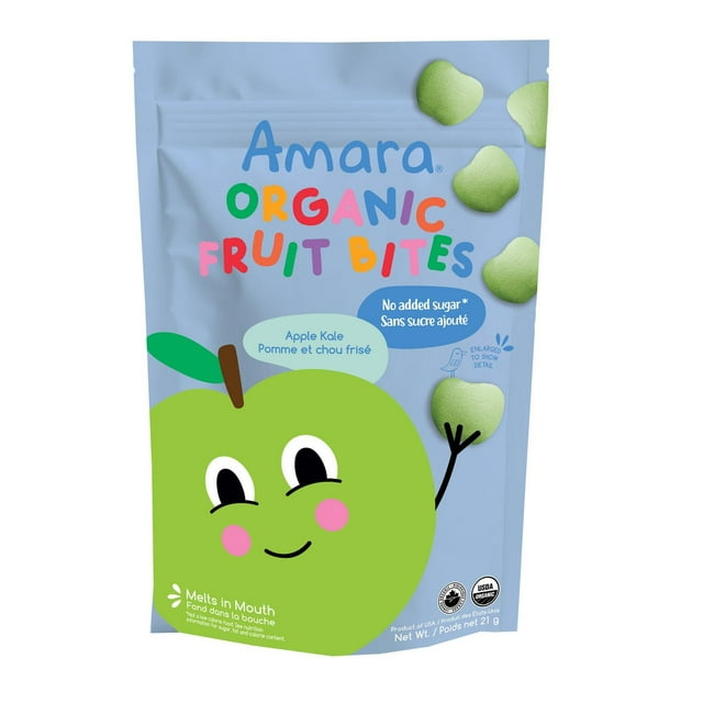 Amara Organic Fruit Bites, Apple Kale, 23g, Melt-In-Mouth Baby & Toddler Snack, No Sugar Added