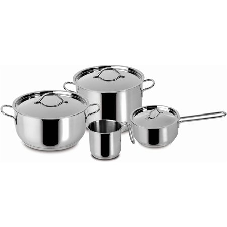7-Piece Stainless Steel Cookware Set, Two-Handle Saucepan, Deep Casseroles, Milk Pan, Long Handle and Lids