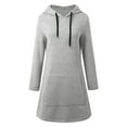 thumbnail image 5 of Plain Hoodie Dress for Women 2025 Fall Winter Long Sleeve Casual Hooded Sweatshirt with Pockets Pullover Tops, 5 of 7