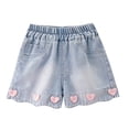 thumbnail image 2 of UQJfacai Girls Jean Shorts Ripped Cute Y2k Denim Shorts Elastic Waist Pull on Summer Trendy Fashion Mini Jorts 1-12 Years, 2 of 8