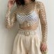 thumbnail image 1 of Top De Malla Transparente Señoras Beach Cover Up Blusa de manga larga Cami Top Streetwear Suit (Oro S) Kuymtek para Mujer oro T L, 1 of 8