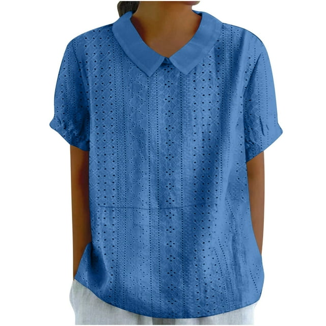 Timegard Hauts pour Femmes Col à Œillets Boutons au Dos Manches Courtes Blouse Confortable Décontractée Chic