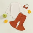 thumbnail image 3 of Newborn Baby Girl Halloween Outfits Long Sleeve Romper Tops Pumpkin Bell-Bottom Flare Pants Headband Infant Fall 3Pcs Clothes Set, 3 of 8
